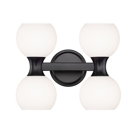 Z-Lite Artemis Vanity, 4-Light, 6.5 In.W x 13 In.L x 10.75 In.H, Matte Black/Matte Opal 494-4V-MB